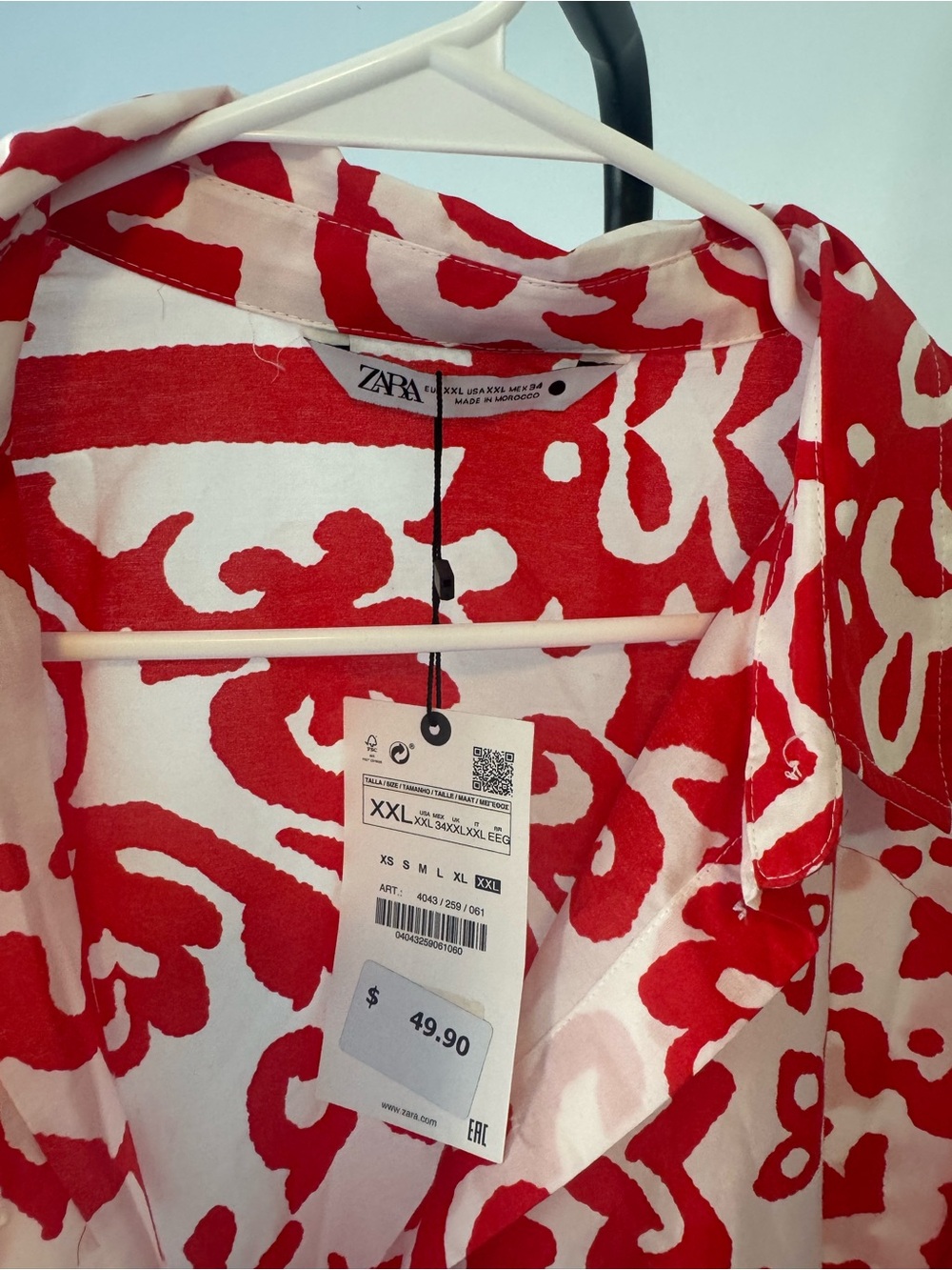 Zara Red and White Printed Collared Shirt - Picture 2 of 3